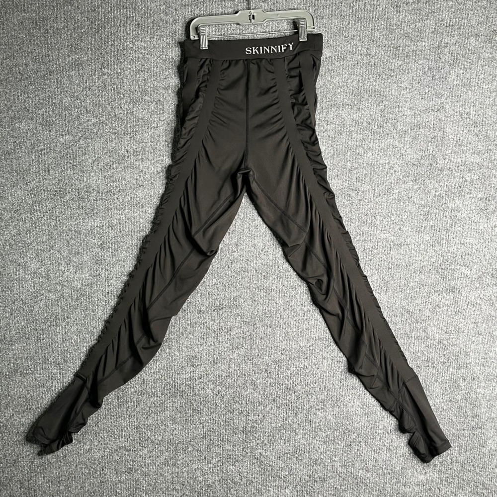 Skinnify Womens Black Ruched Stacked Leggings Scrunch Butt Stirrup Cuffs Small - Picture 1 of 7
